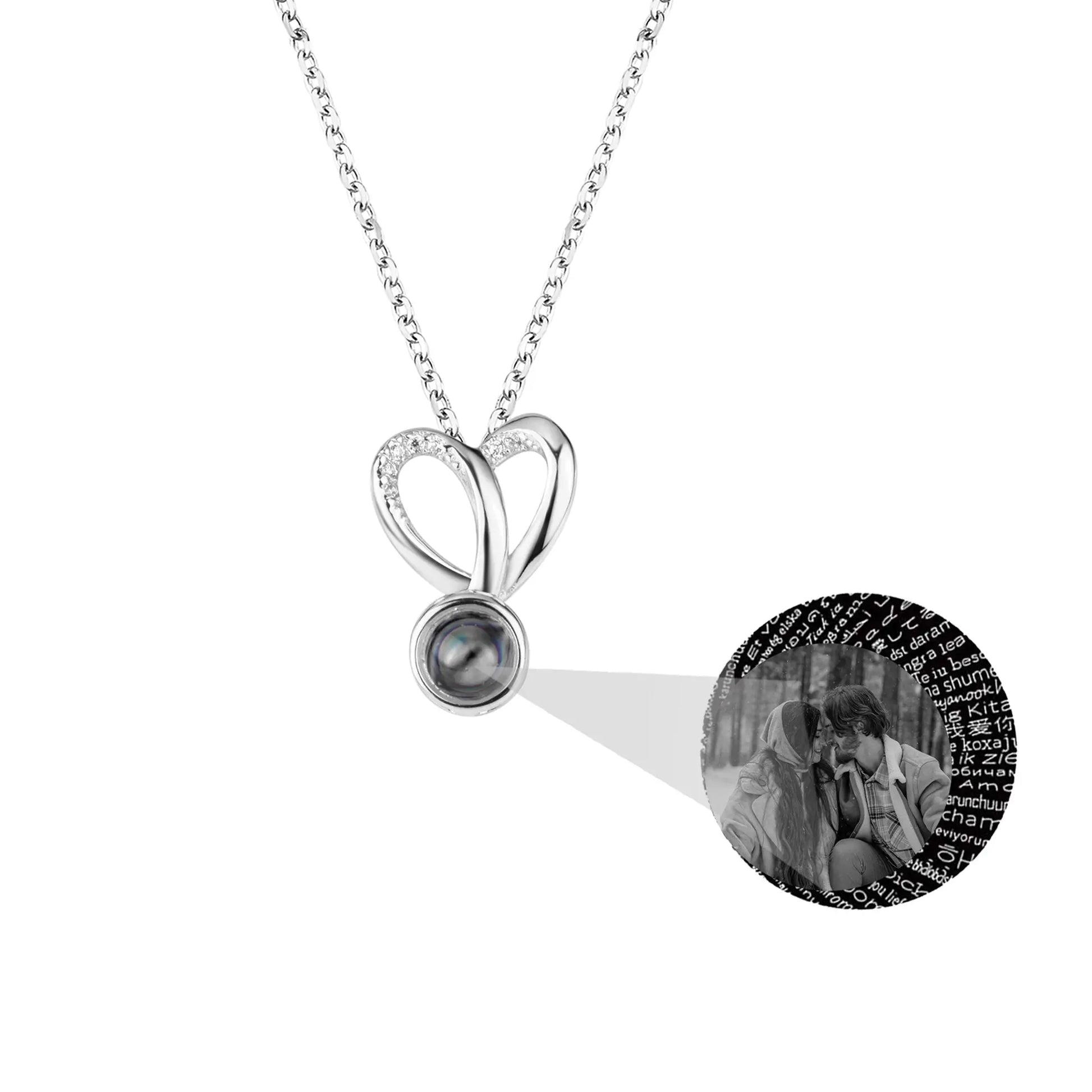 Personalized Photo Projection Necklace Sweet Crystal Rabbit Ears Pendant Necklaces - Blade & Thread