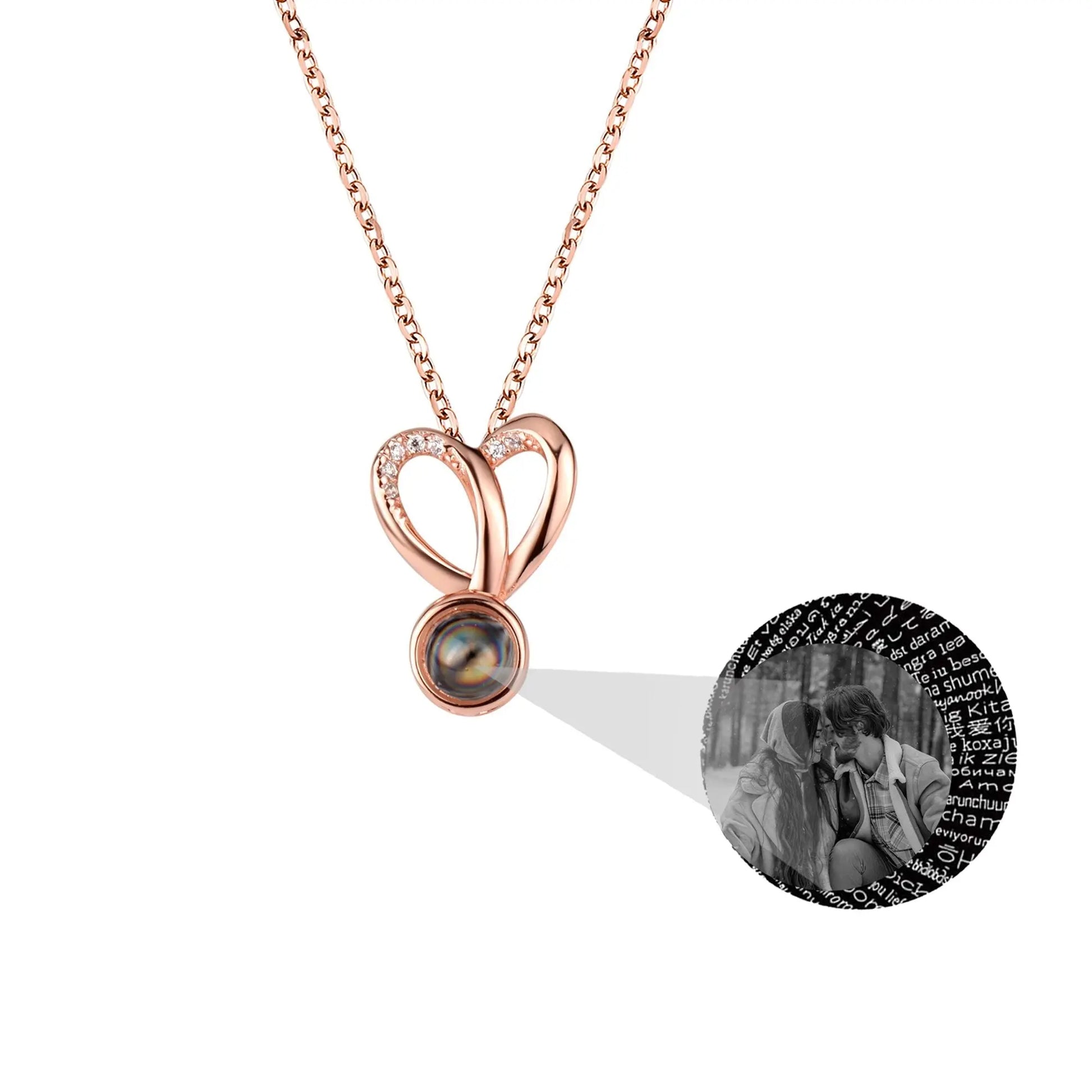 Personalized Photo Projection Necklace Sweet Crystal Rabbit Ears Pendant Necklaces - Blade & Thread