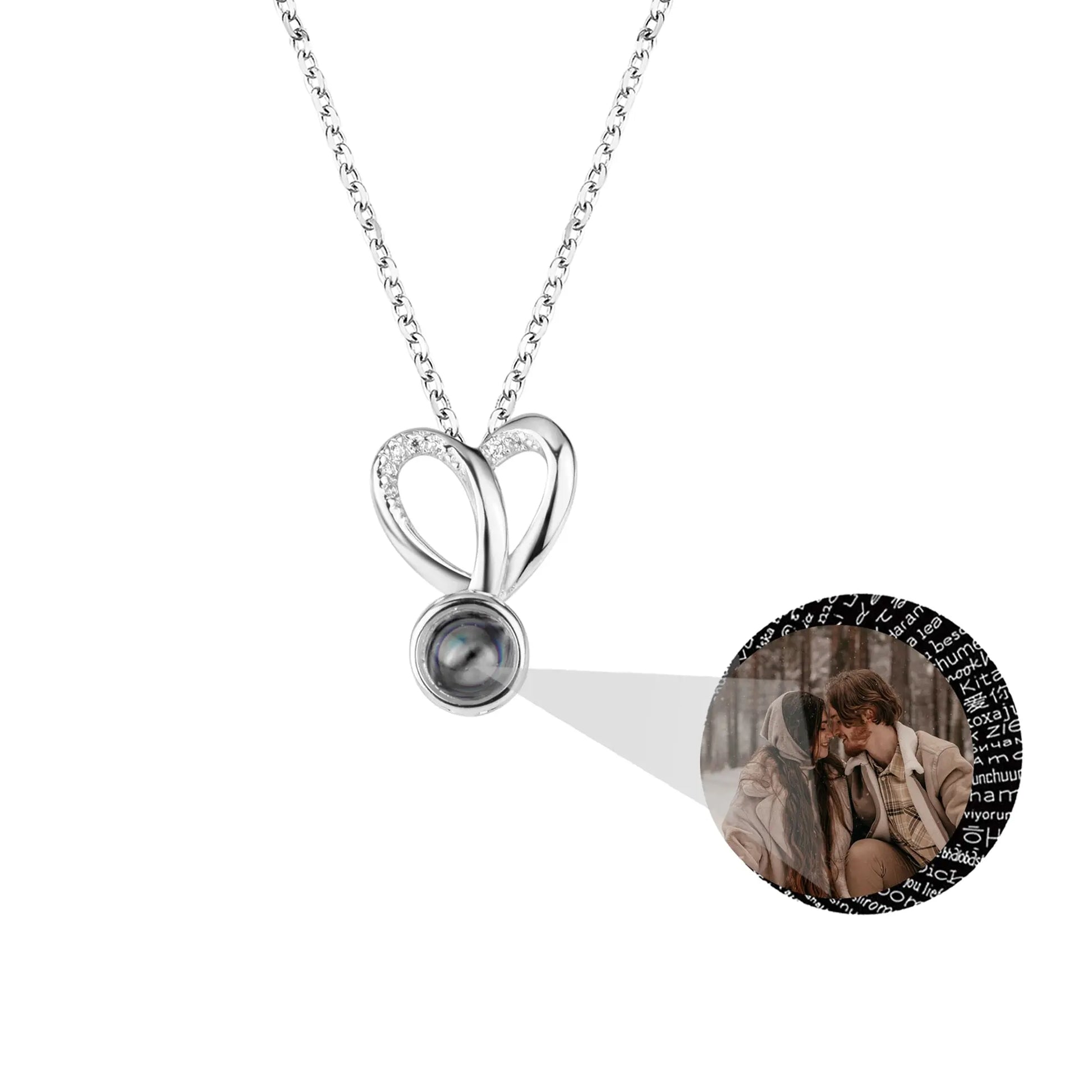 Personalized Photo Projection Necklace Sweet Crystal Rabbit Ears Pendant Necklaces - Blade & Thread