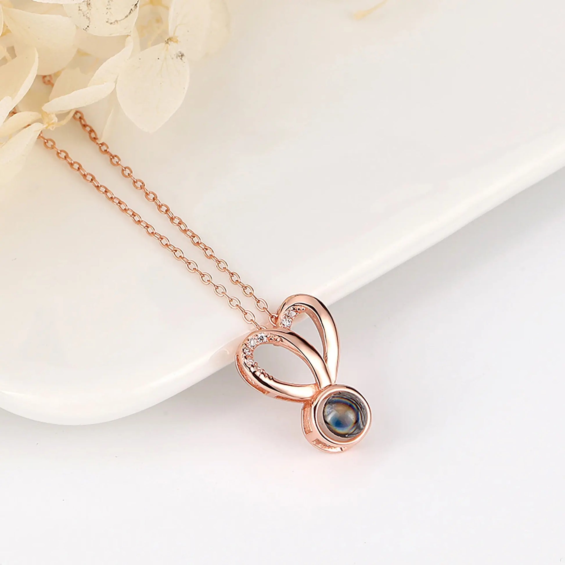Personalized Photo Projection Necklace Sweet Crystal Rabbit Ears Pendant Necklaces - Blade & Thread