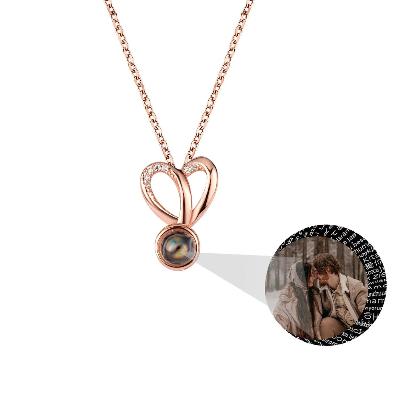 Personalized Photo Projection Necklace Sweet Crystal Rabbit Ears Pendant Necklaces - Blade & Thread