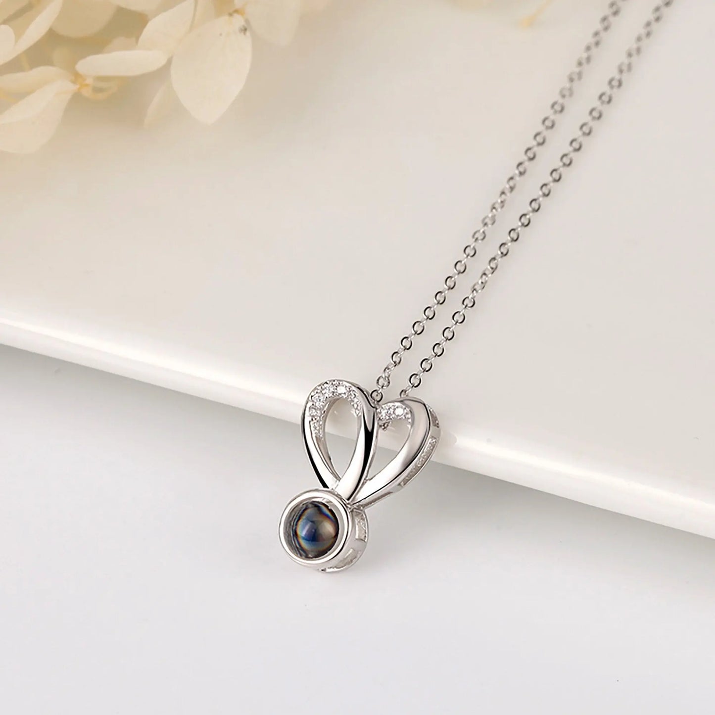 Personalized Photo Projection Necklace Sweet Crystal Rabbit Ears Pendant Necklaces - Blade & Thread