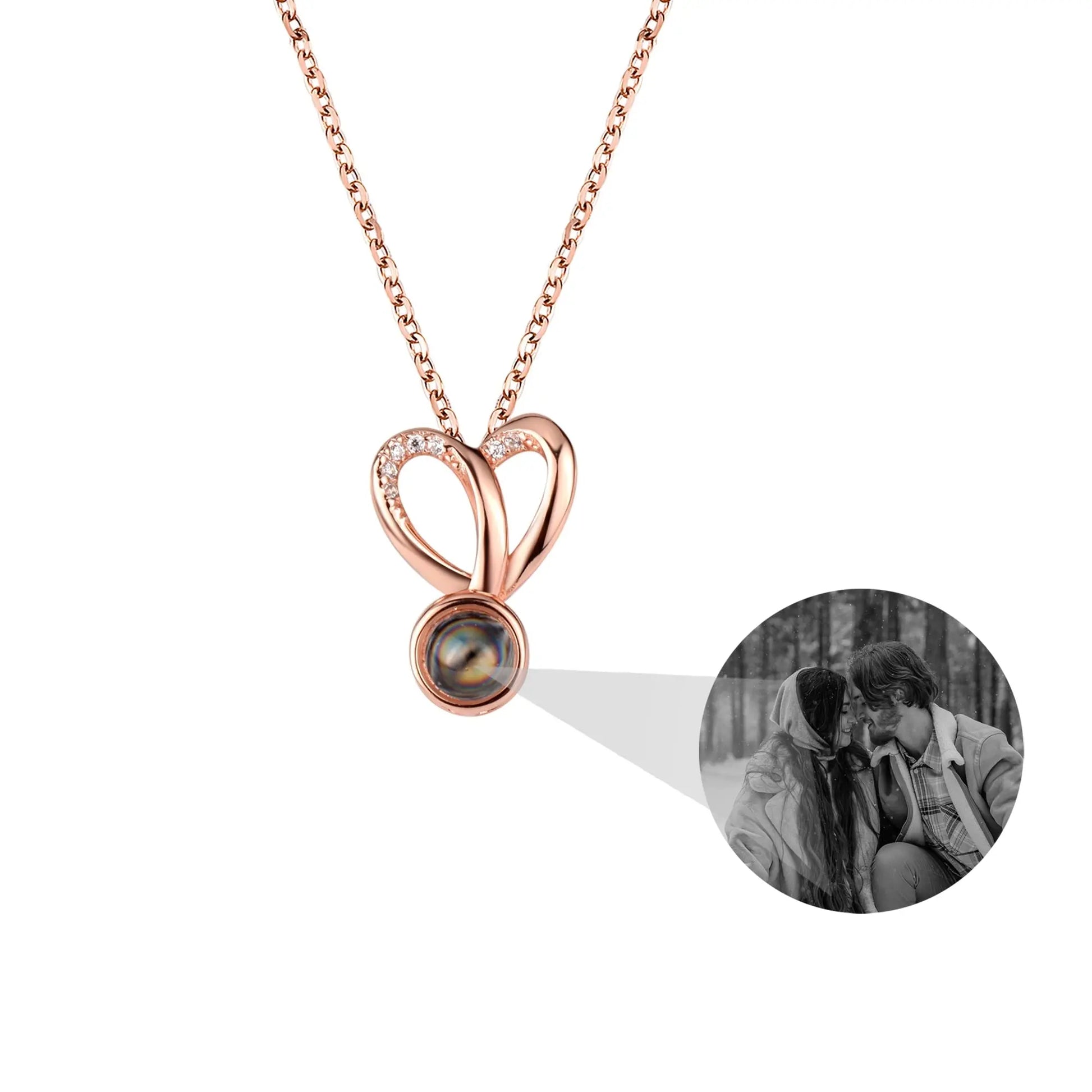 Personalized Photo Projection Necklace Sweet Crystal Rabbit Ears Pendant Necklaces - Blade & Thread