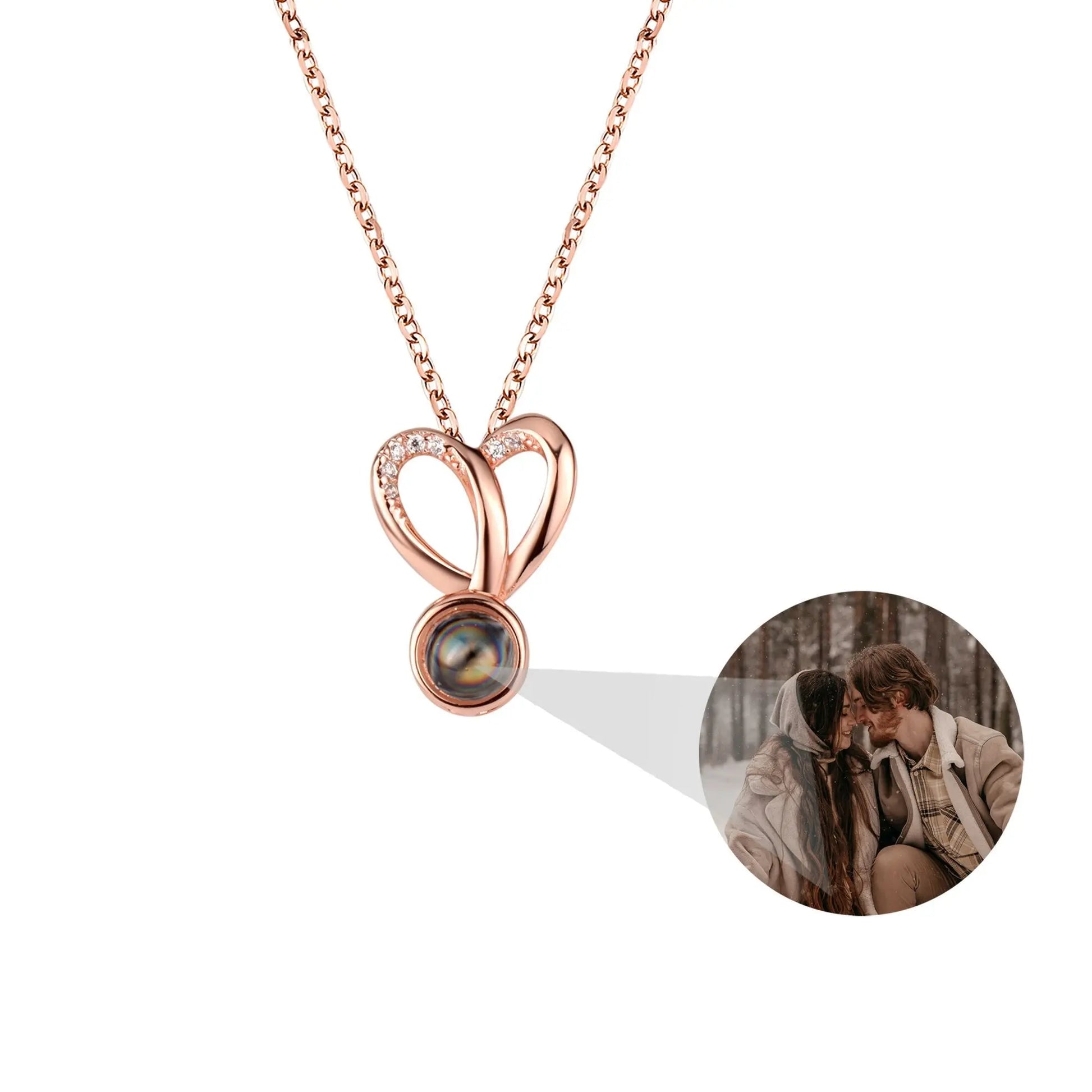 Personalized Photo Projection Necklace Sweet Crystal Rabbit Ears Pendant Necklaces - Blade & Thread