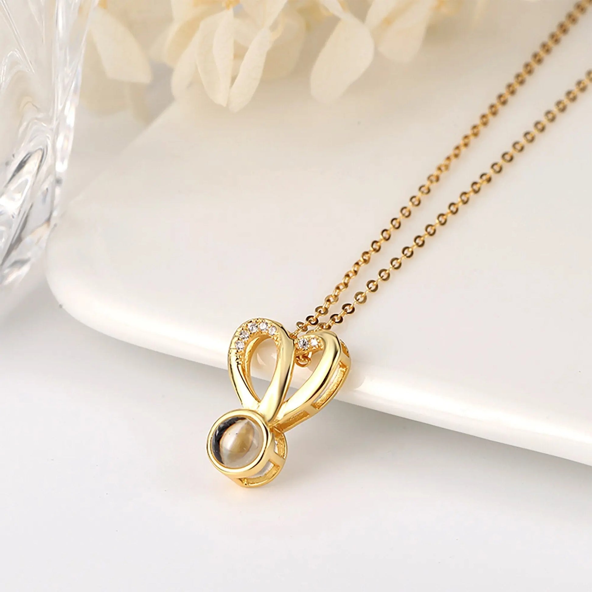 Personalized Photo Projection Necklace Sweet Crystal Rabbit Ears Pendant Necklaces - Blade & Thread