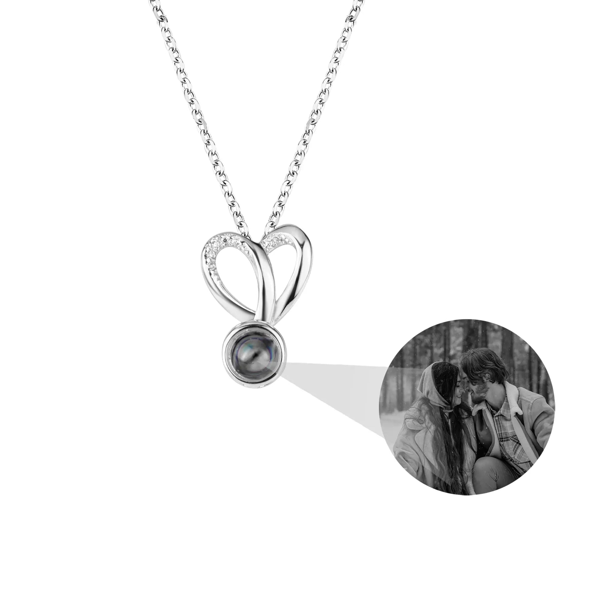 Personalized Photo Projection Necklace Sweet Crystal Rabbit Ears Pendant Necklaces - Blade & Thread