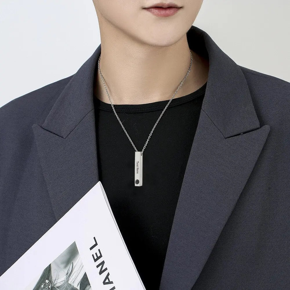 Personalized Photo Projection Stereo Bar Necklace Creative Rectangle Pendant - Blade & Thread