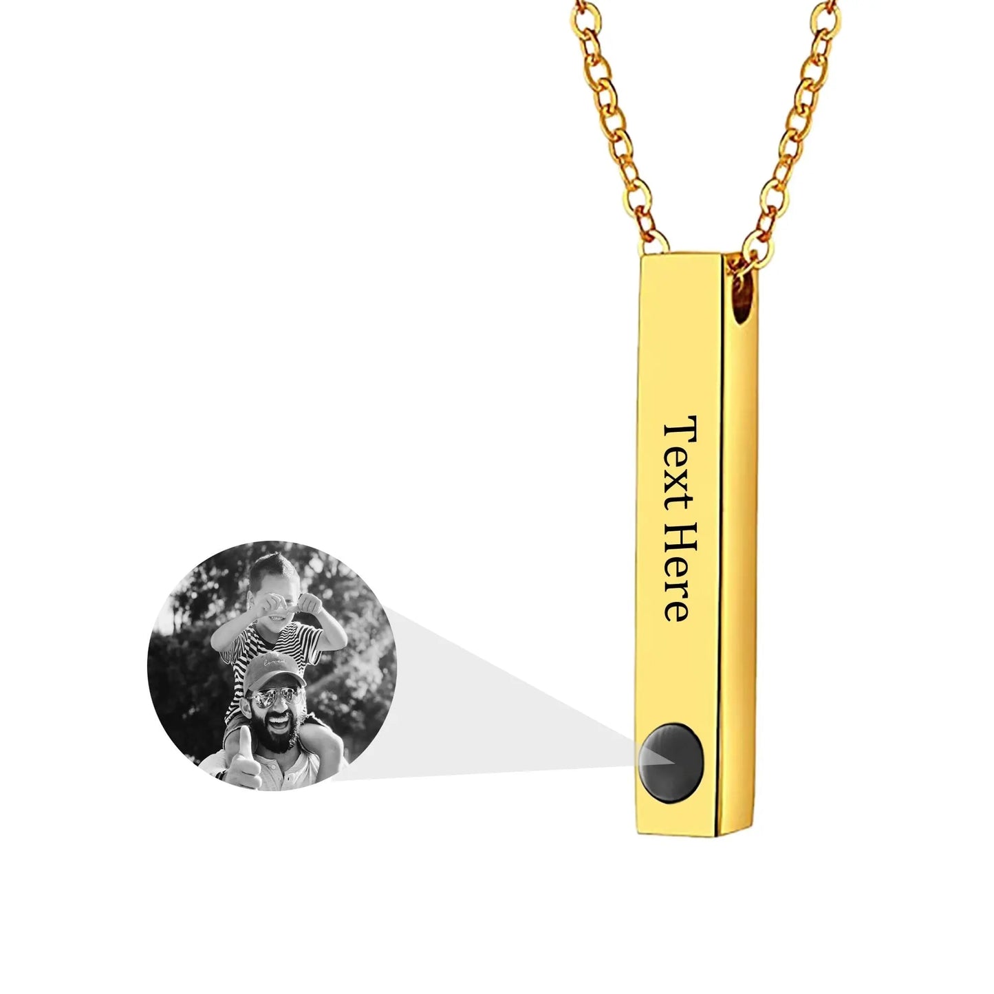 Personalized Photo Projection Stereo Bar Necklace Creative Rectangle Pendant - Blade & Thread