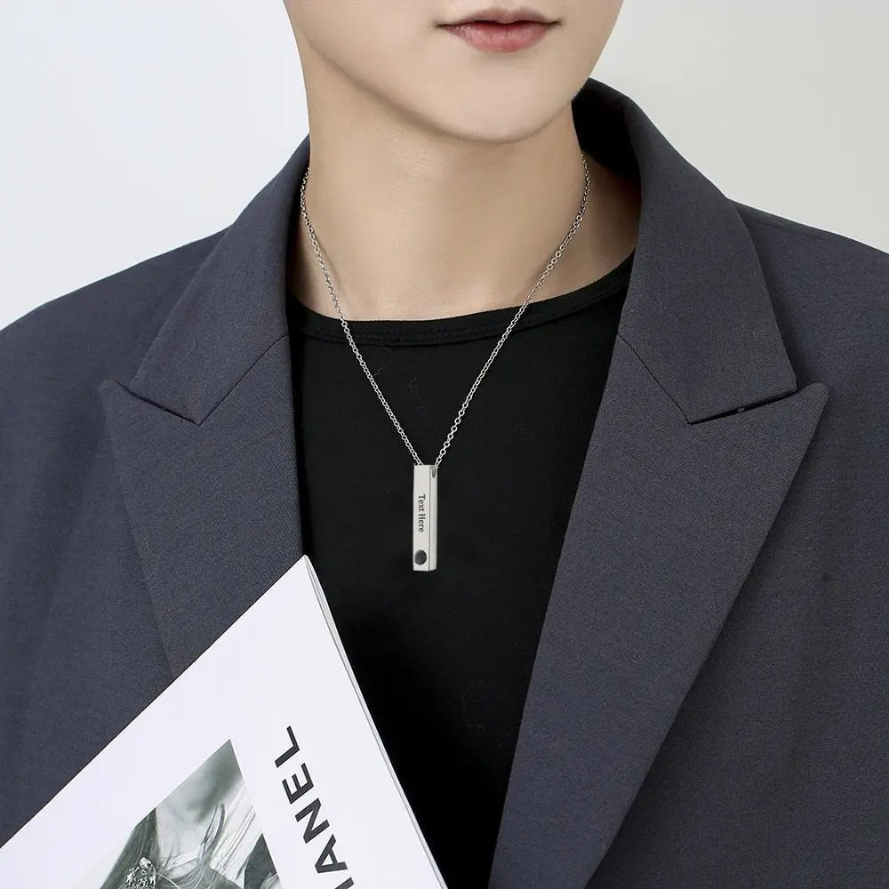 Personalized Photo Projection Stereo Bar Necklace Creative Rectangle Pendant - Blade & Thread