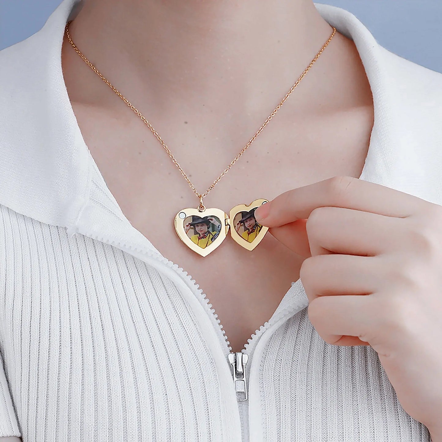 Personalized Picture Open Heart Locket Shape Necklace Custom Photo Text Pendant Jewelry - Blade & Thread