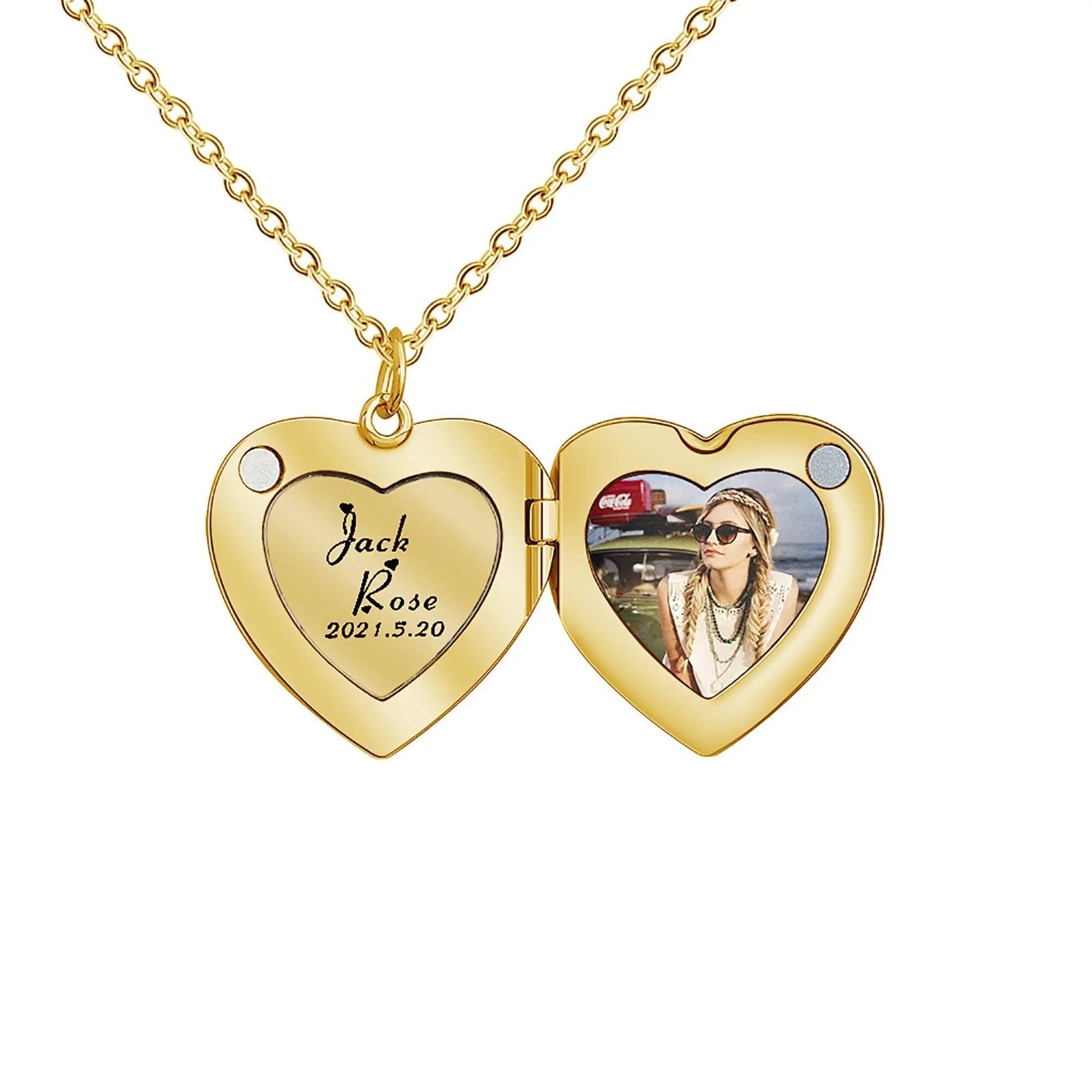 Personalized Picture Open Heart Locket Shape Necklace Custom Photo Text Pendant Jewelry - Blade & Thread