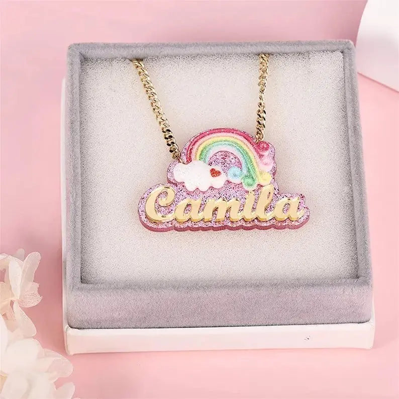 Personalized Rainbow Acrylic Name Necklace For Kids - Blade & Thread