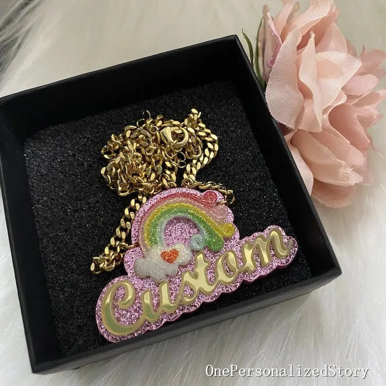 Personalized Rainbow Acrylic Name Necklace For Kids - Blade & Thread