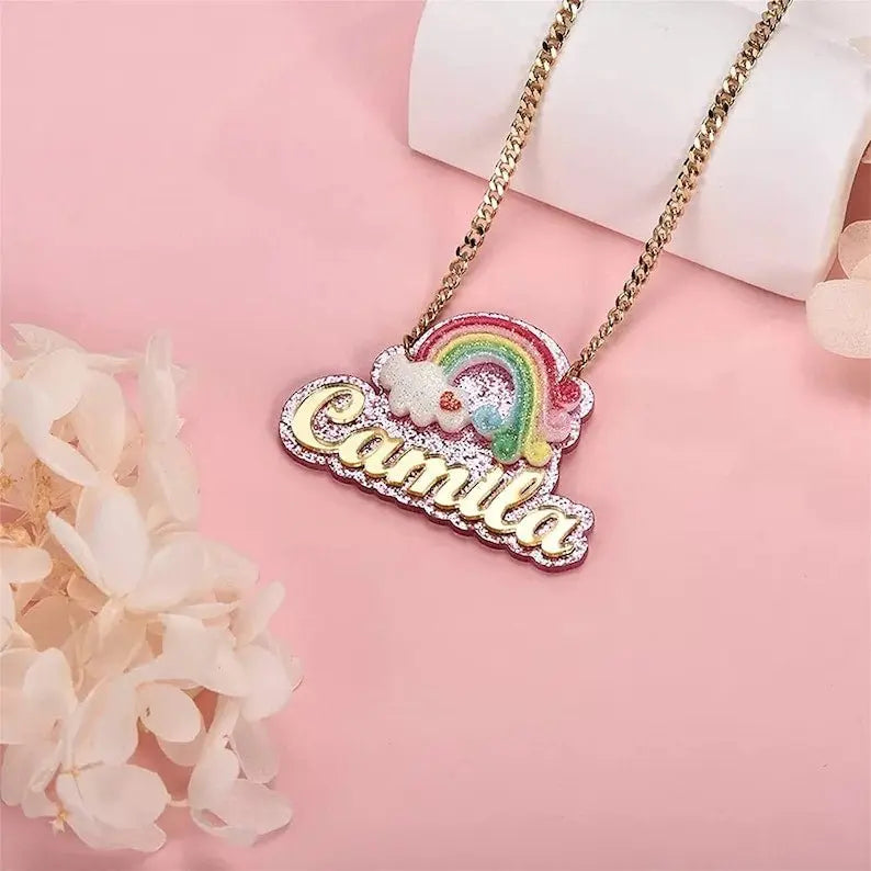 Personalized Rainbow Acrylic Name Necklace For Kids - Blade & Thread