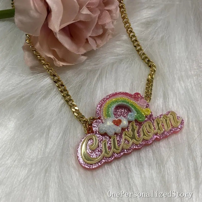 Personalized Rainbow Acrylic Name Necklace For Kids - Blade & Thread