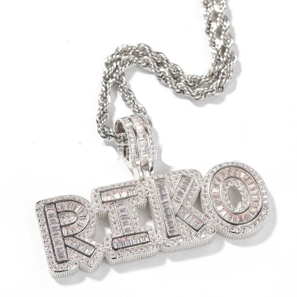 Personalized Rock Candy Diamond Alphanumeric Stitching Pendant Necklace - Blade & Thread
