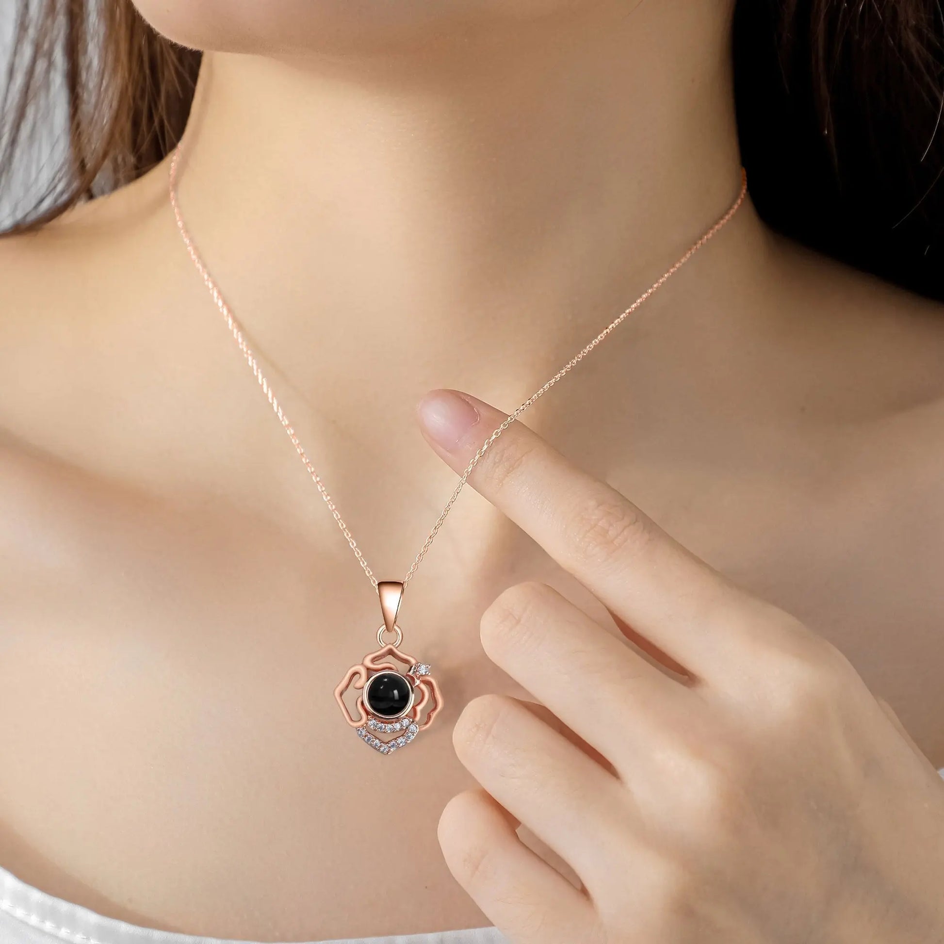 Petals for customized photos Necklace Wedding Romantic Memory Projection Necklace - Blade & Thread