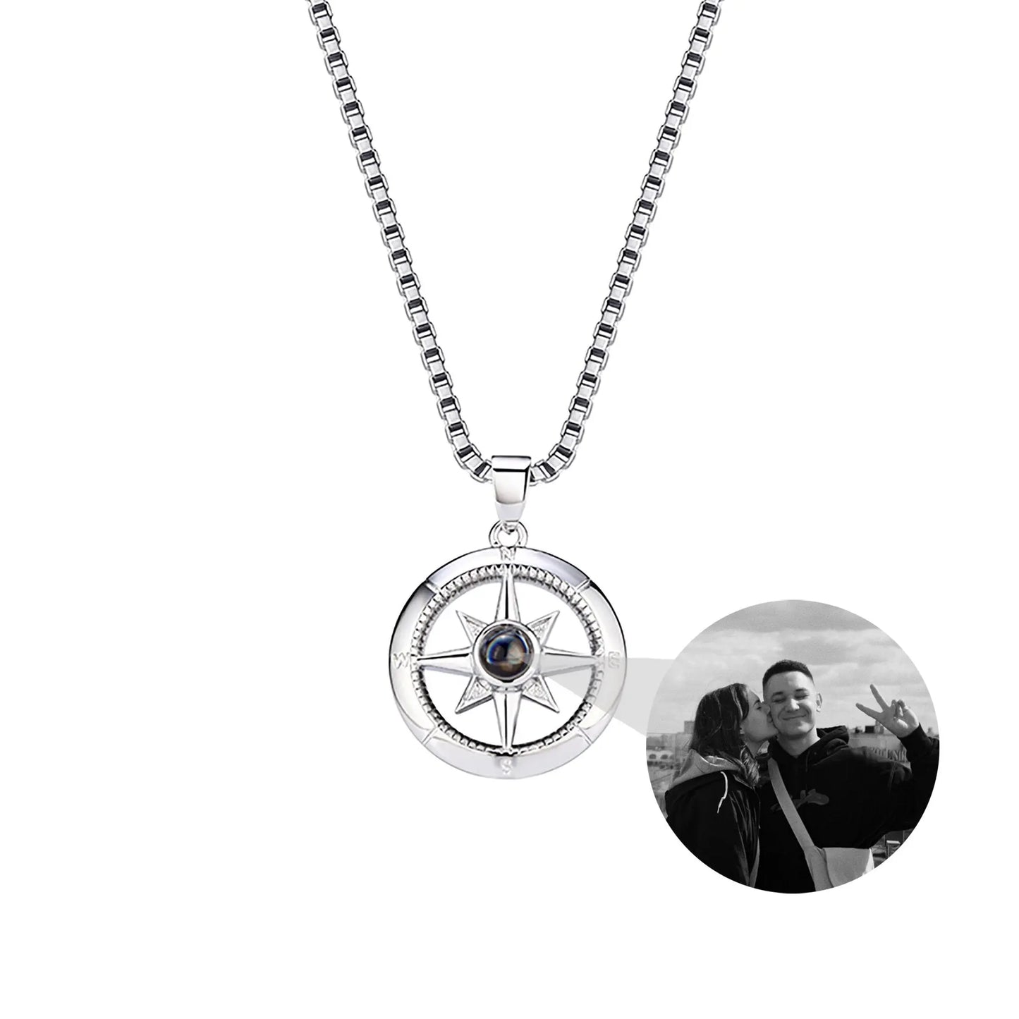 Photo customizable compassProjection Necklace Pendant Jewelry For Lover Girlfriend - Blade & Thread