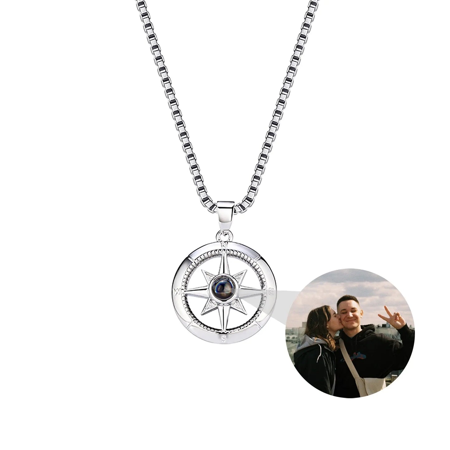 Photo customizable compassProjection Necklace Pendant Jewelry For Lover Girlfriend - Blade & Thread