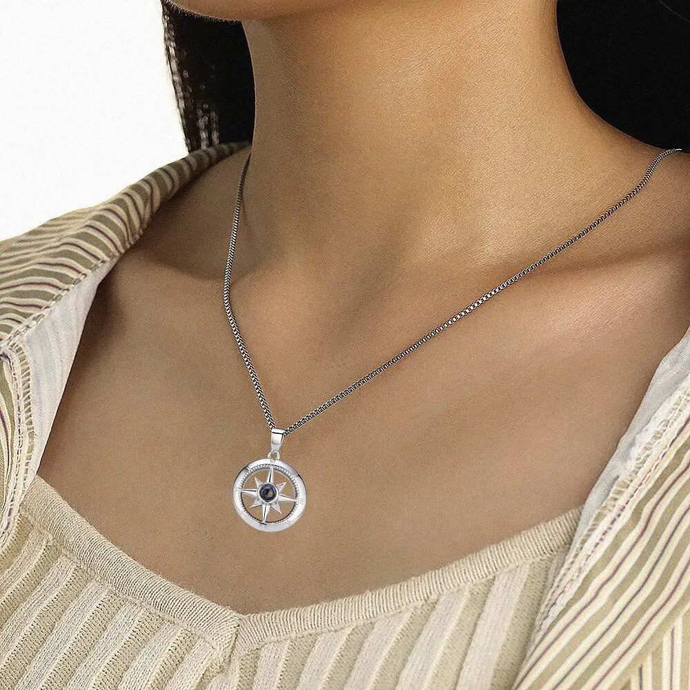 Photo customizable compassProjection Necklace Pendant Jewelry For Lover Girlfriend - Blade & Thread