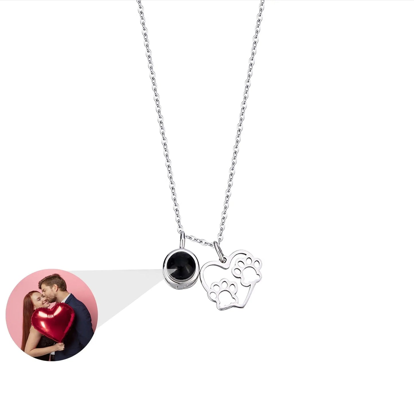 Photo Customizable Love Dog Paw Projection Necklace Pendant Jewelry - Blade & Thread