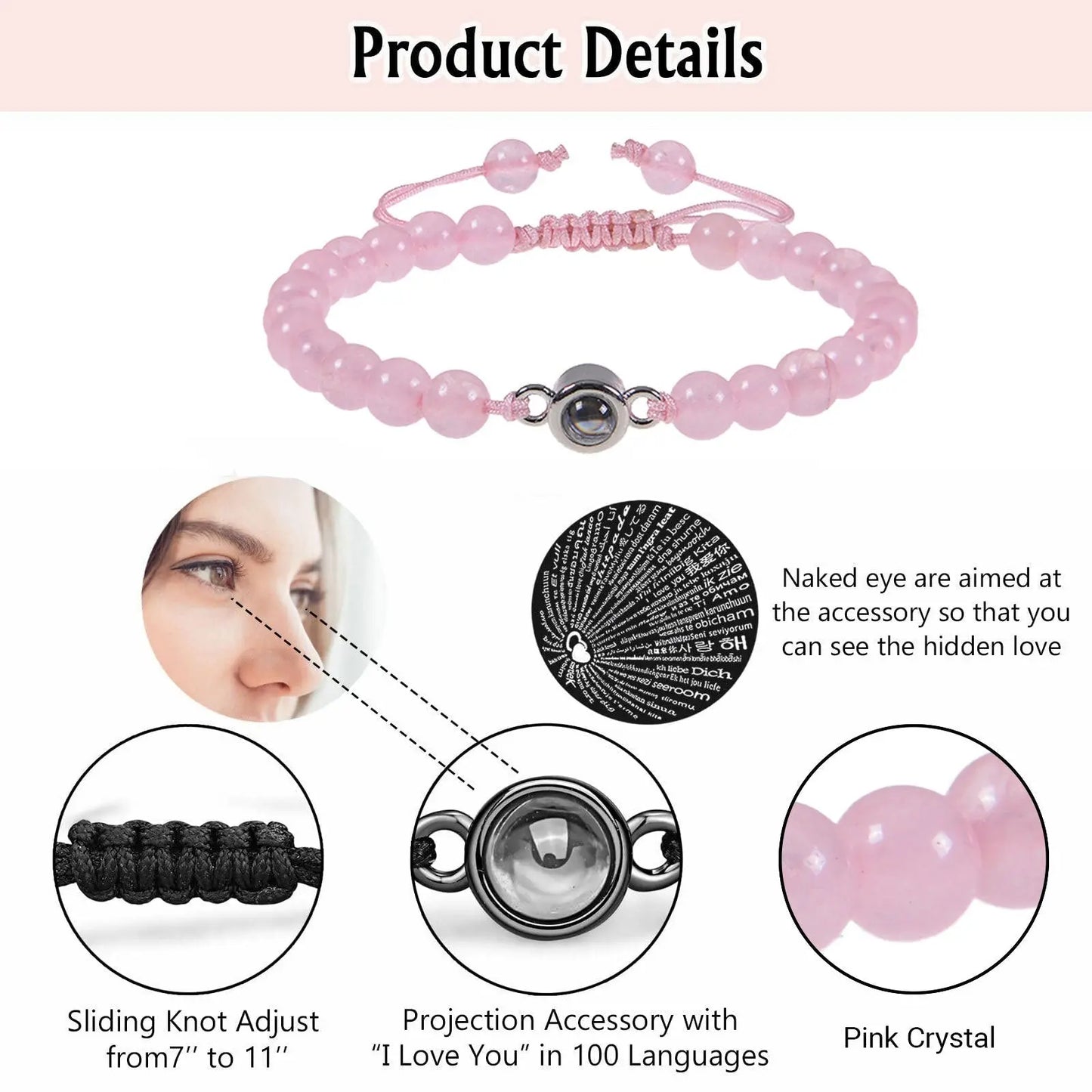 Pink crystal string stone projection bracelet - Blade & Thread