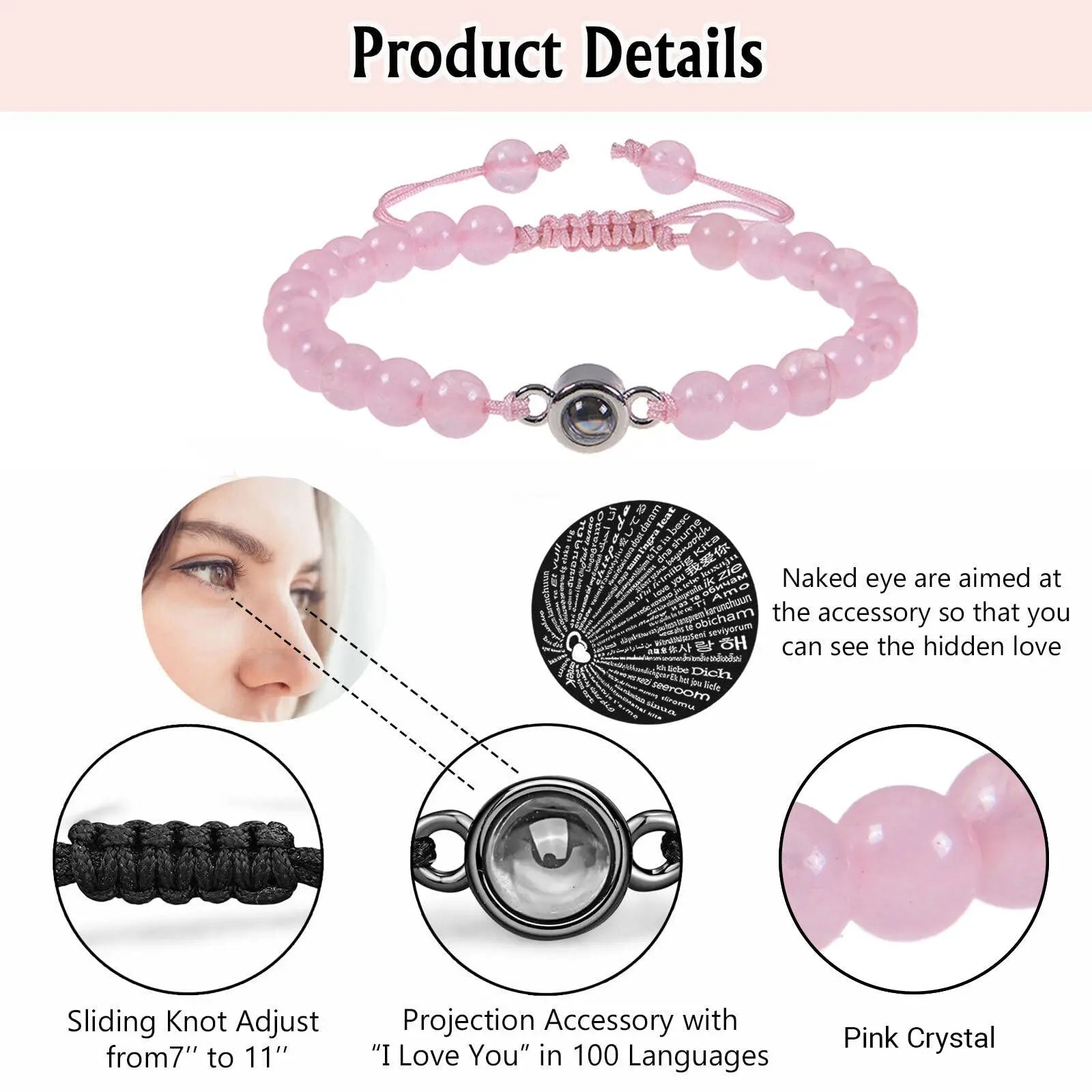 Pink crystal string stone projection bracelet - Blade & Thread