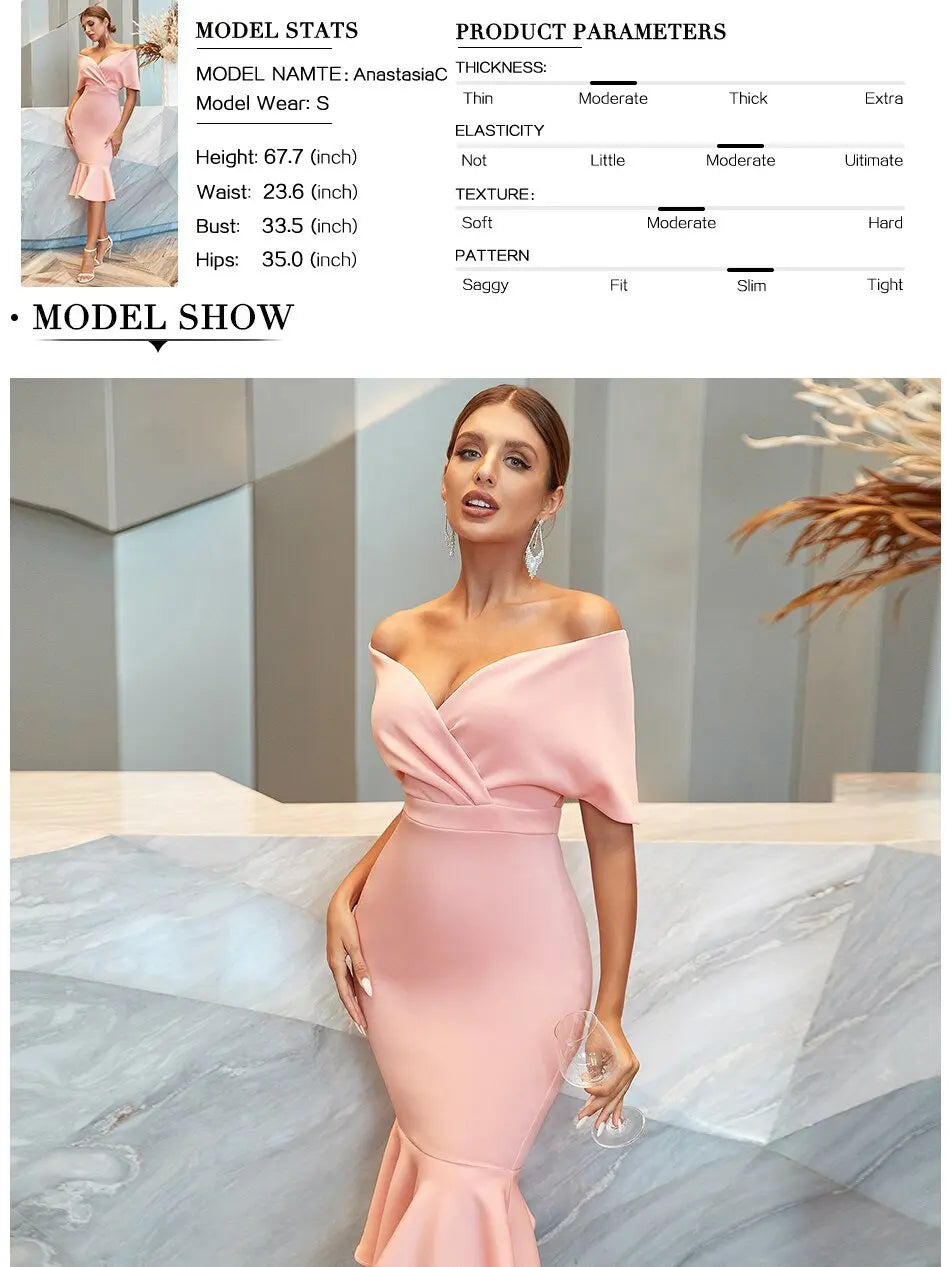 Pink Mermaid Dress Vestidos Summer Sexy Off Shoulder Elegant Evening - Blade & Thread