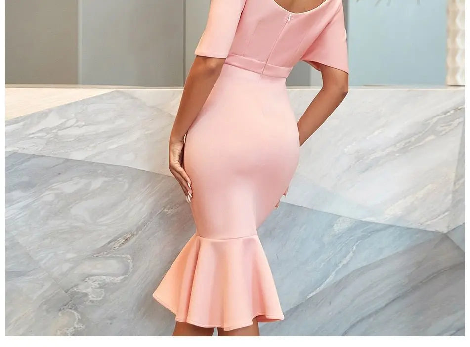 Pink Mermaid Dress Vestidos Summer Sexy Off Shoulder Elegant Evening - Blade & Thread