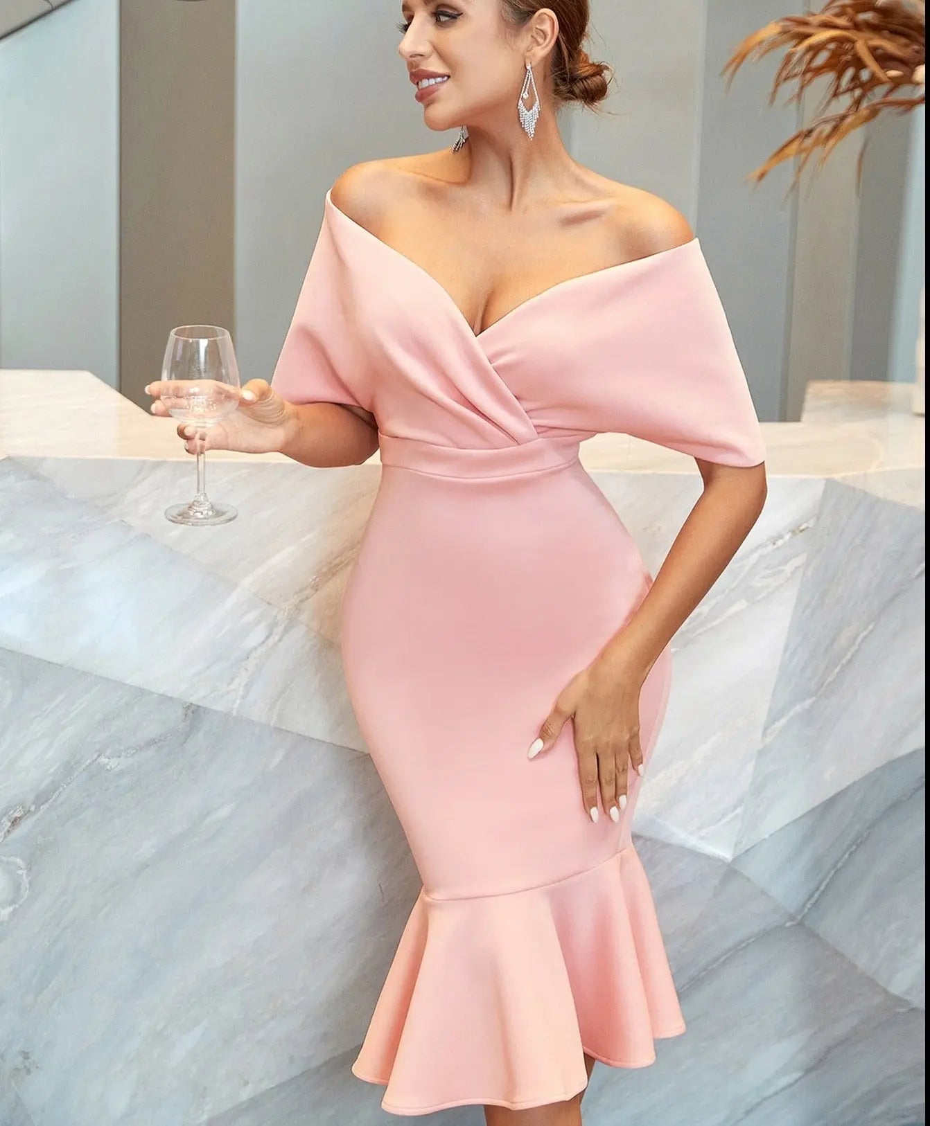 Pink Mermaid Dress Vestidos Summer Sexy Off Shoulder Elegant Evening - Blade & Thread
