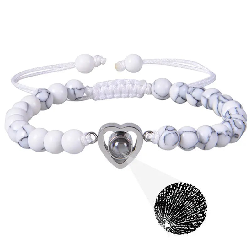 Pink zebra stone beaded heart-shaped projection bracelet - Blade & Thread
