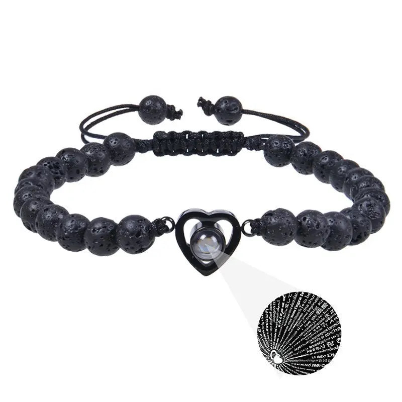 Pink zebra stone beaded heart-shaped projection bracelet - Blade & Thread