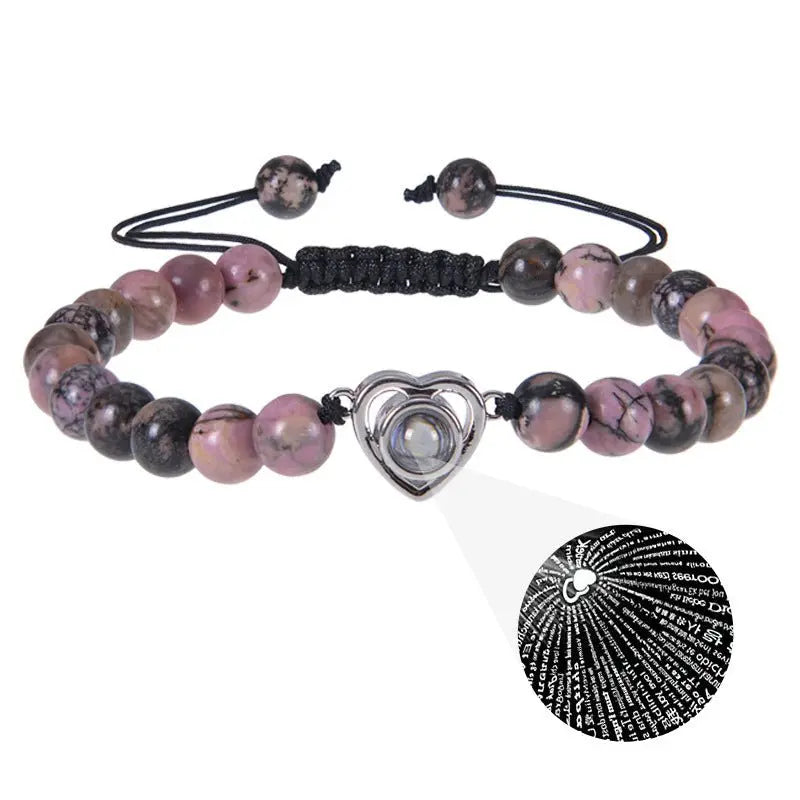 Pink zebra stone beaded heart-shaped projection bracelet - Blade & Thread