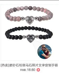 Pink zebra stone beaded heart-shaped projection bracelet - Blade & Thread
