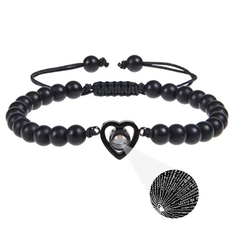 Pink zebra stone beaded heart-shaped projection bracelet - Blade & Thread