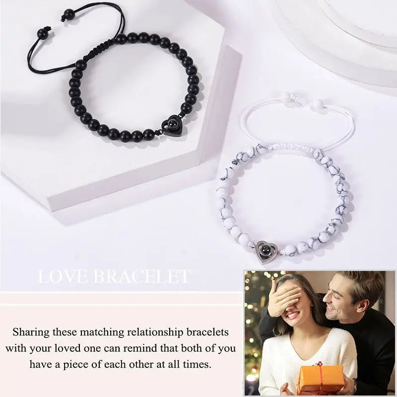 Pink zebra stone beaded heart-shaped projection bracelet - Blade & Thread