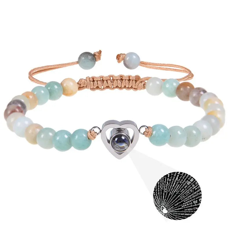Pink zebra stone beaded heart-shaped projection bracelet - Blade & Thread