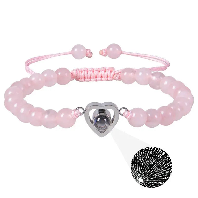 Pink zebra stone beaded heart-shaped projection bracelet - Blade & Thread