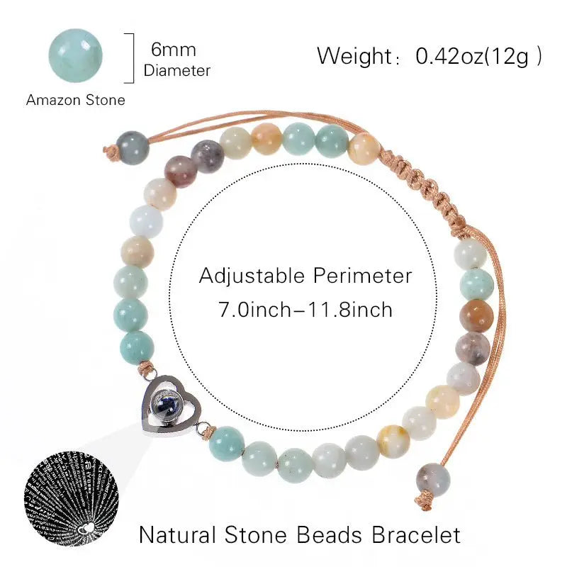 Pink zebra stone beaded heart-shaped projection bracelet - Blade & Thread