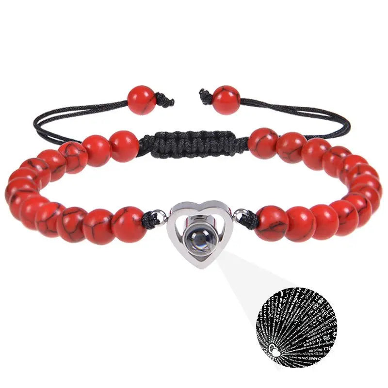 Pink zebra stone beaded heart-shaped projection bracelet - Blade & Thread