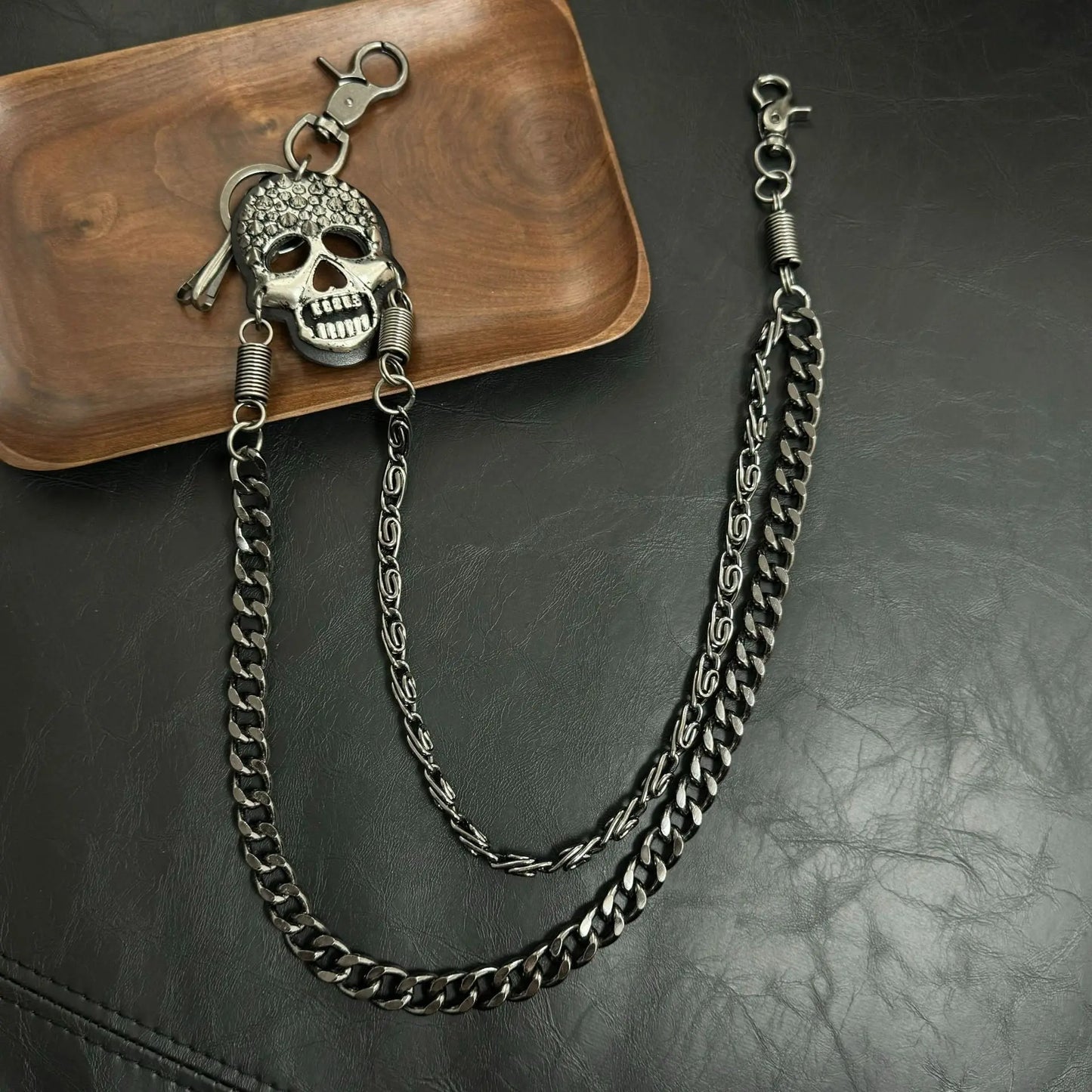 Pirate ghost head punk metal spike double-layer waist chain - Blade & Thread