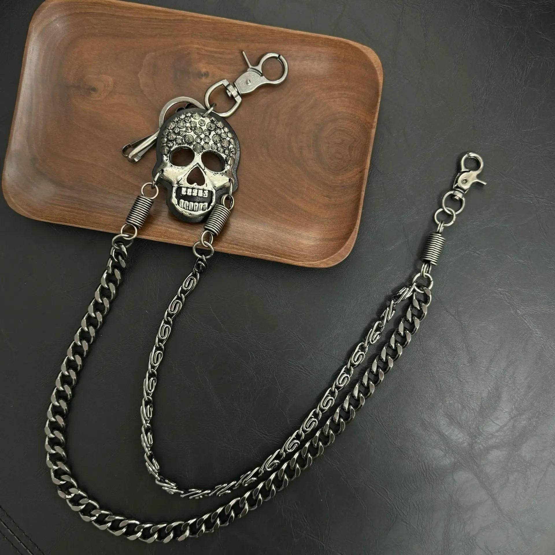 Pirate ghost head punk metal spike double-layer waist chain - Blade & Thread