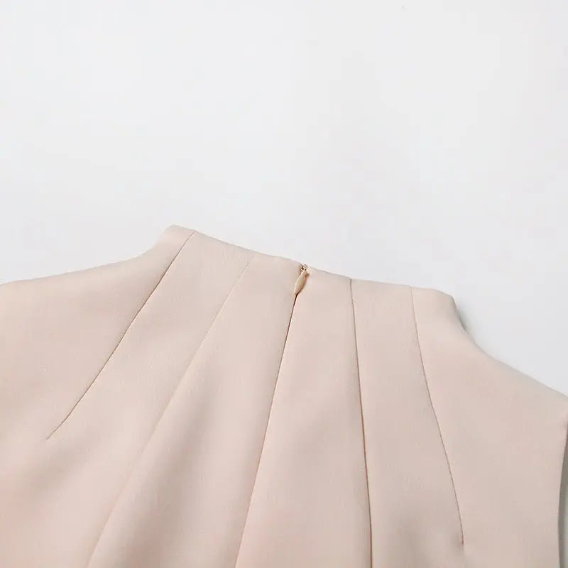 Pleated round neck sleeveless A dress with waist slimming long skirt - Blade & Thread