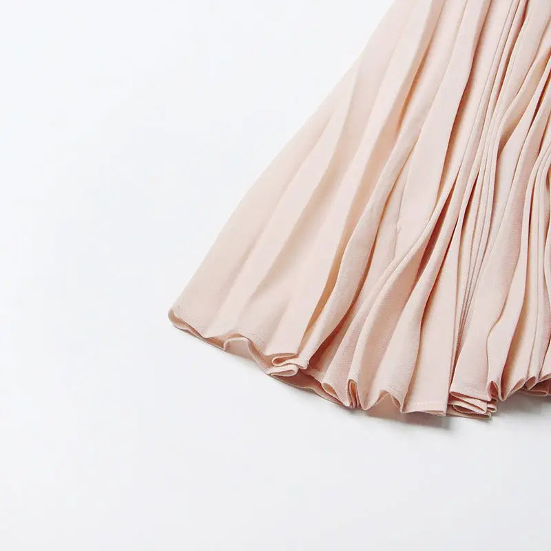 Pleated round neck sleeveless A dress with waist slimming long skirt - Blade & Thread