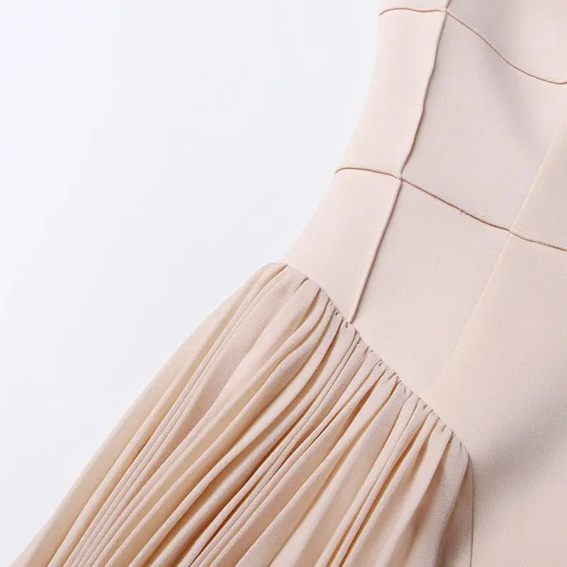 Pleated round neck sleeveless A dress with waist slimming long skirt - Blade & Thread
