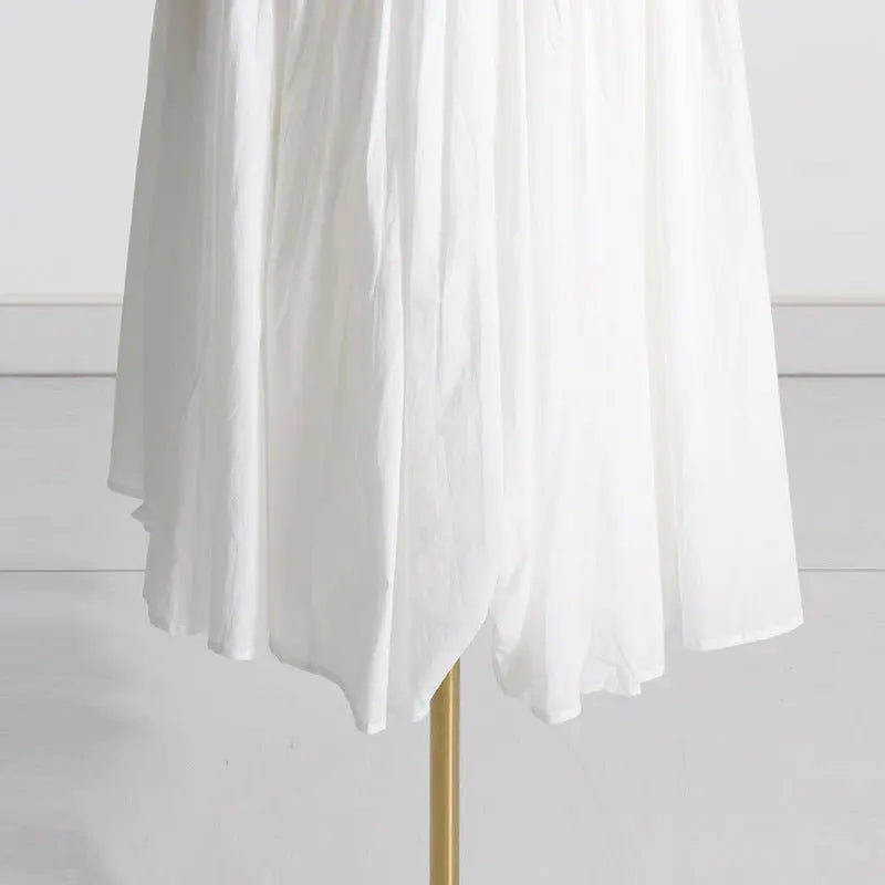 Pleated suspender long solid color full skirt dress - Blade & Thread