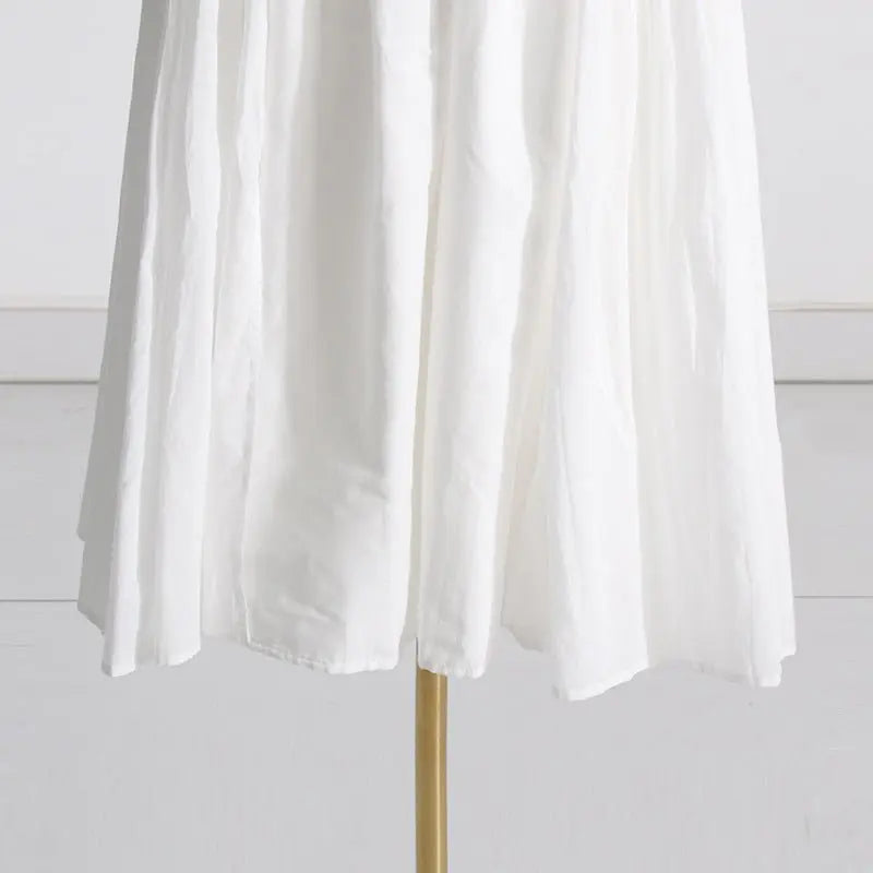 Pleated suspender long solid color full skirt dress - Blade & Thread