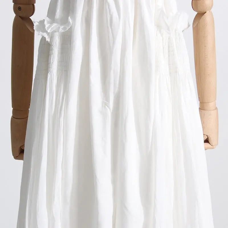 Pleated suspender long solid color full skirt dress - Blade & Thread