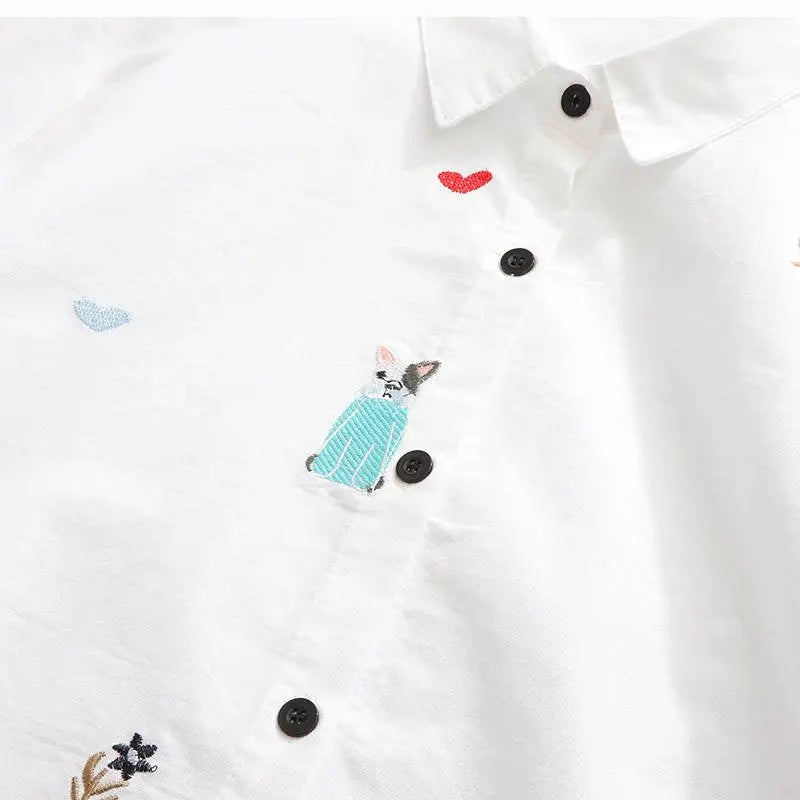 Plus size Cotton Embroidery women loose long white shirts casual ladies blouse - Blade & Thread