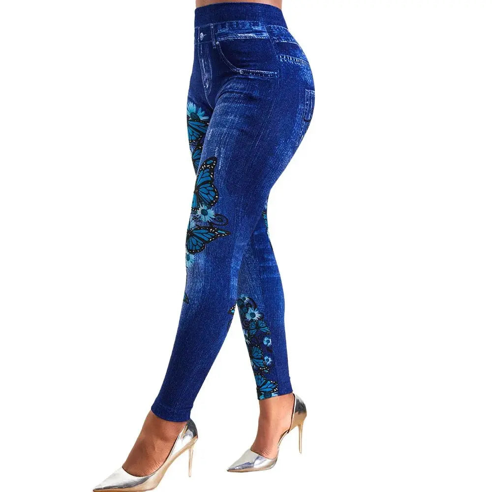 Plus Size Oversized Women High Waist Stretchy Legging Denim Look Skinny Jeggings - Blade & Thread